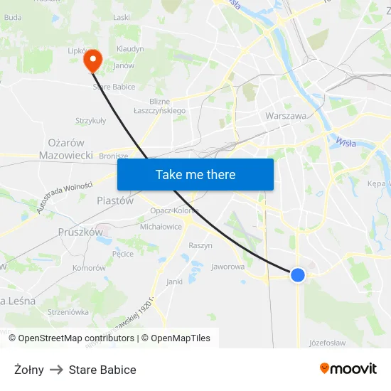 Żołny to Stare Babice map