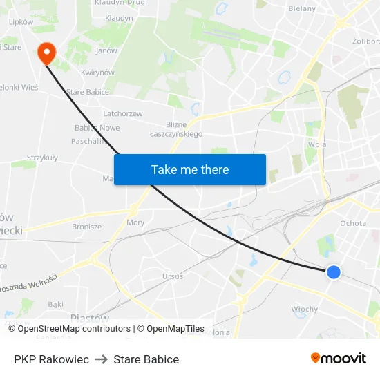 PKP Rakowiec to Stare Babice map