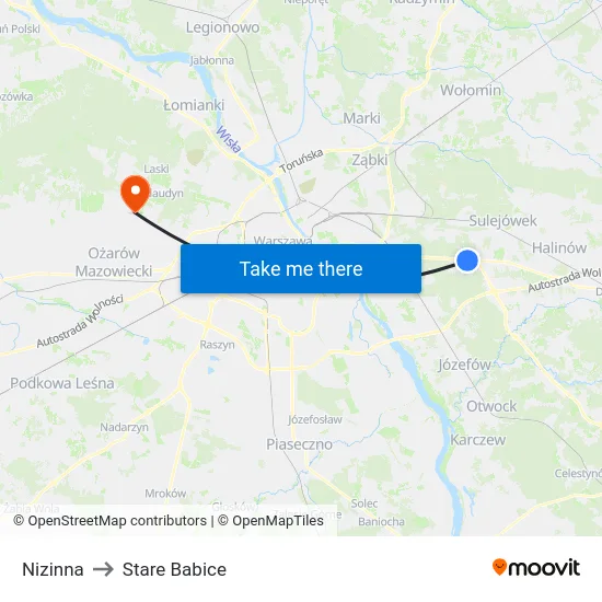 Nizinna to Stare Babice map