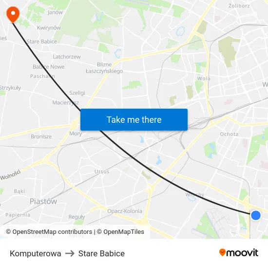 Komputerowa to Stare Babice map