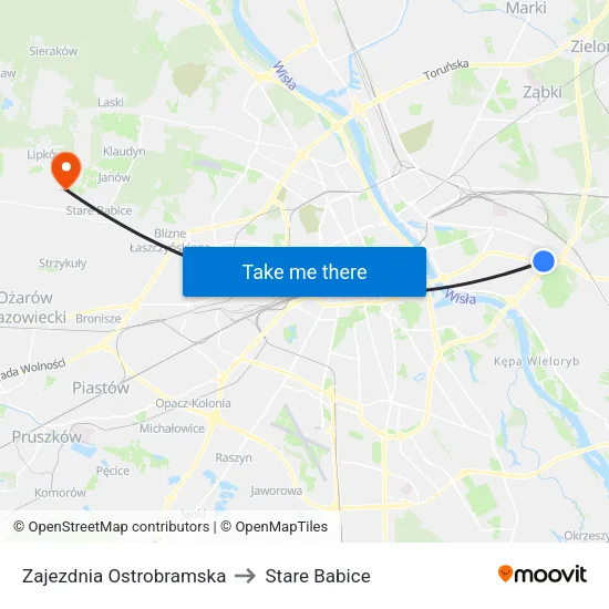 Zajezdnia Ostrobramska to Stare Babice map