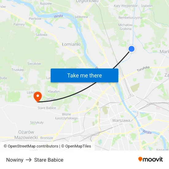 Nowiny to Stare Babice map