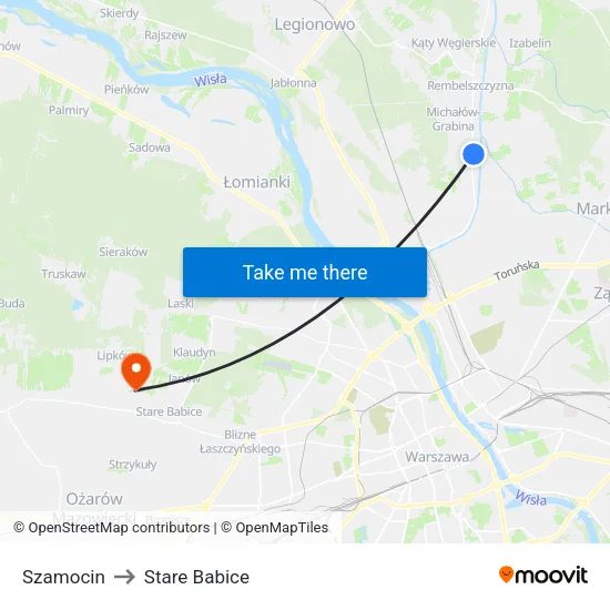 Szamocin to Stare Babice map
