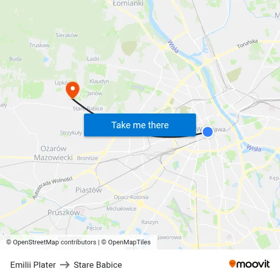 Emilii Plater to Stare Babice map