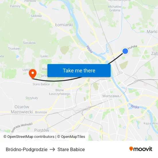 Bródno - Podgrodzie to Stare Babice map