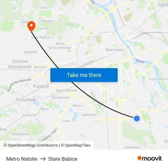 Metro Natolin to Stare Babice map