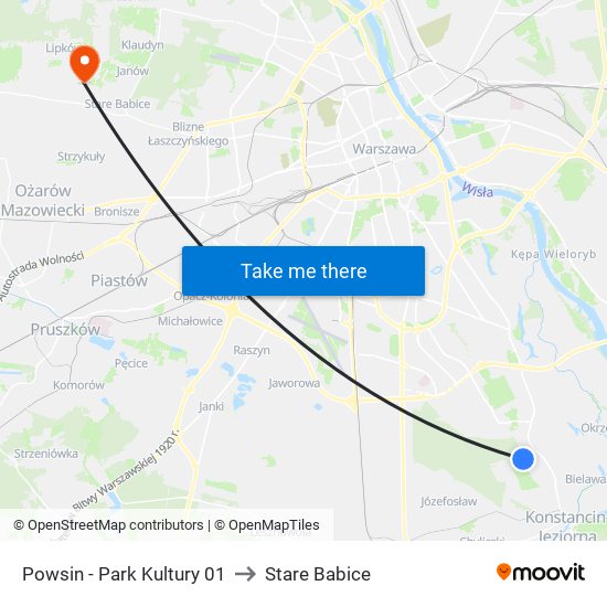 Powsin-Park Kultury to Stare Babice map