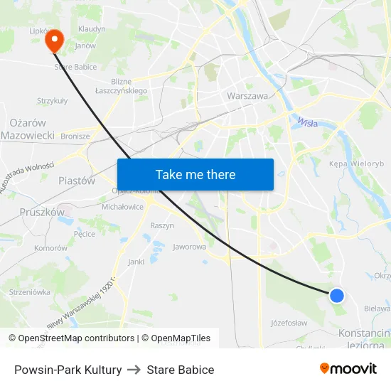 Powsin - Park Kultury to Stare Babice map