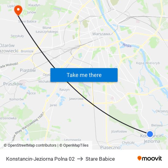 Konstancin-Jeziorna Polna 02 to Stare Babice map