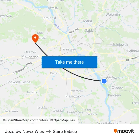 Józefów Nowa Wieś to Stare Babice map