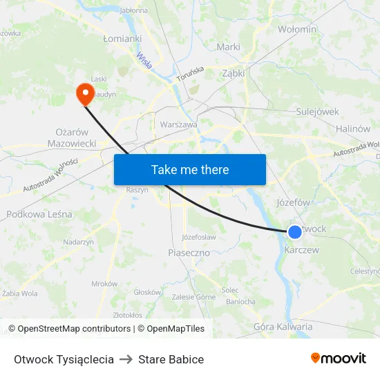 Otwock Tysiąclecia to Stare Babice map