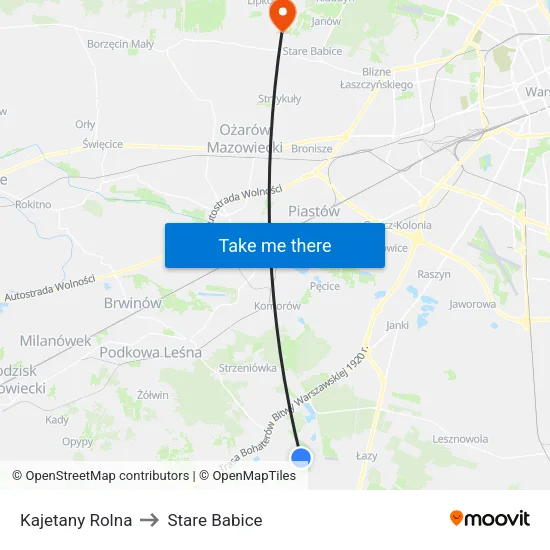 Kajetany Rolna to Stare Babice map