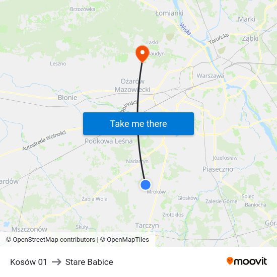 Kosów to Stare Babice map