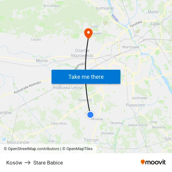 Kosów to Stare Babice map