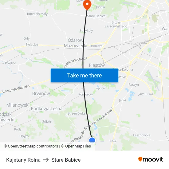 Kajetany Rolna to Stare Babice map