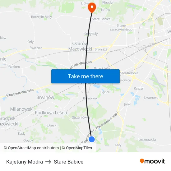 Kajetany Modra to Stare Babice map