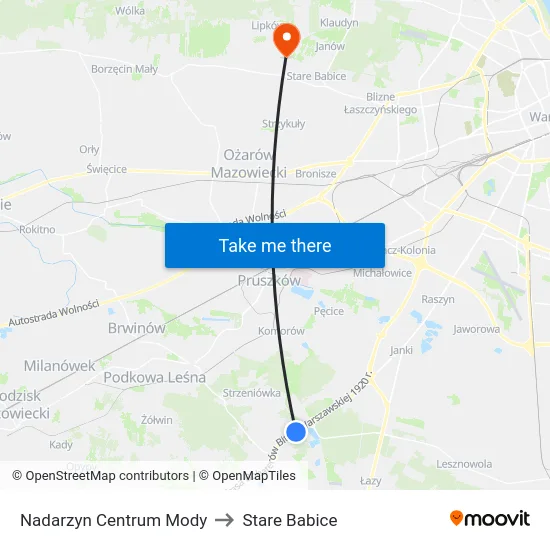 Nadarzyn Centrum Mody to Stare Babice map