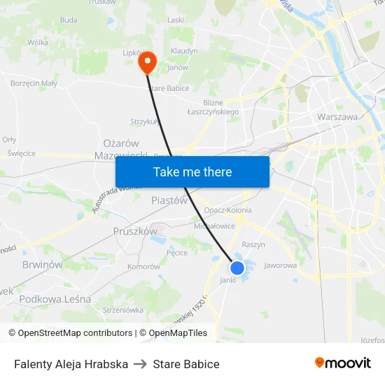 Falenty Aleja Hrabska to Stare Babice map