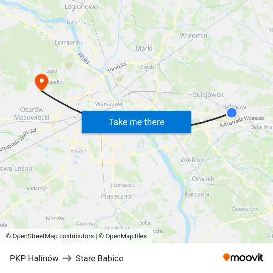 PKP Halinów to Stare Babice map