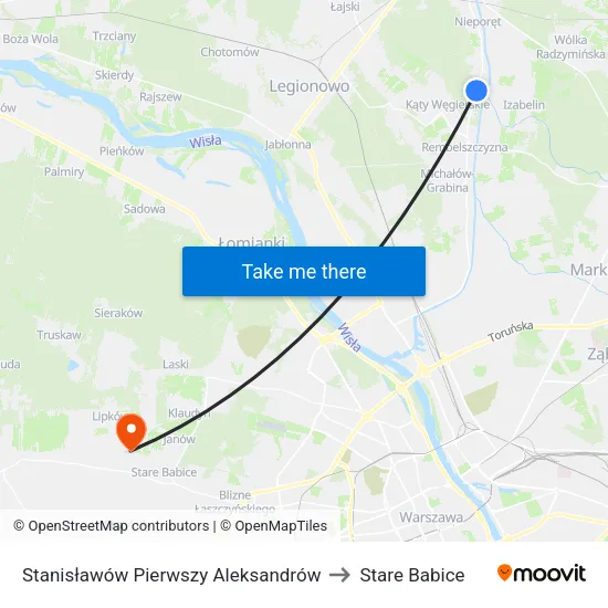 Stanisławów Pierwszy Aleksandrów to Stare Babice map