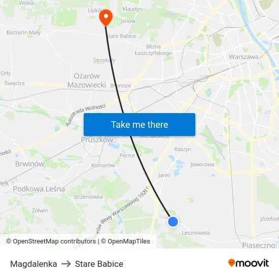 Magdalenka to Stare Babice map