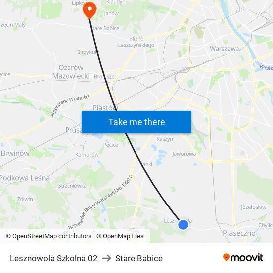 Lesznowola Szkolna 02 to Stare Babice map