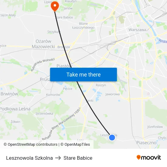 Lesznowola Szkolna to Stare Babice map