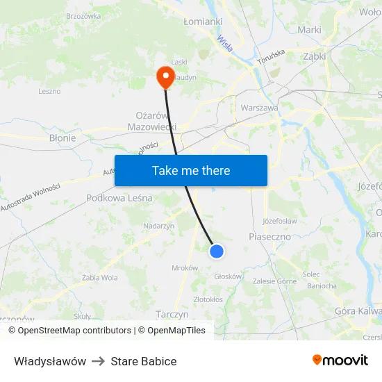 Władysławów to Stare Babice map