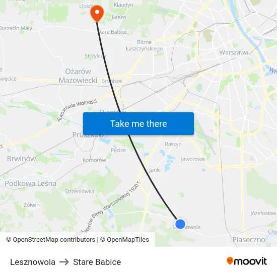 Lesznowola to Stare Babice map