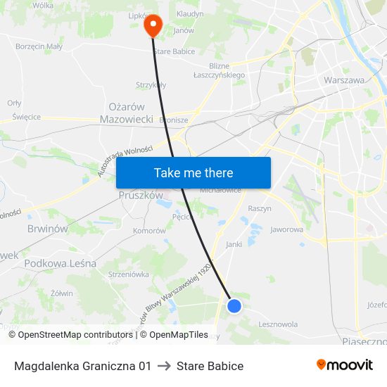 Magdalenka Graniczna to Stare Babice map