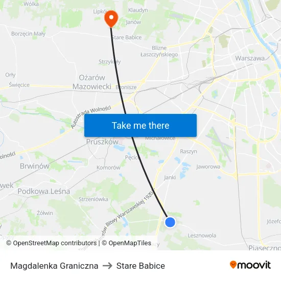 Magdalenka Graniczna to Stare Babice map