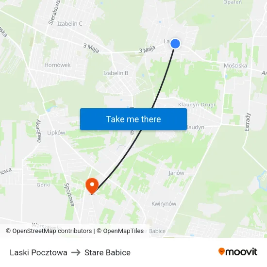 Laski Pocztowa to Stare Babice map