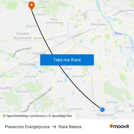 Piaseczno Energetyczna to Stare Babice map