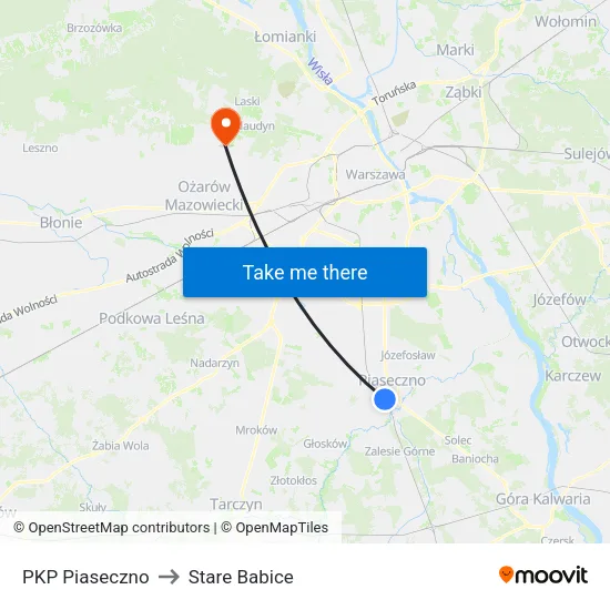 PKP Piaseczno to Stare Babice map