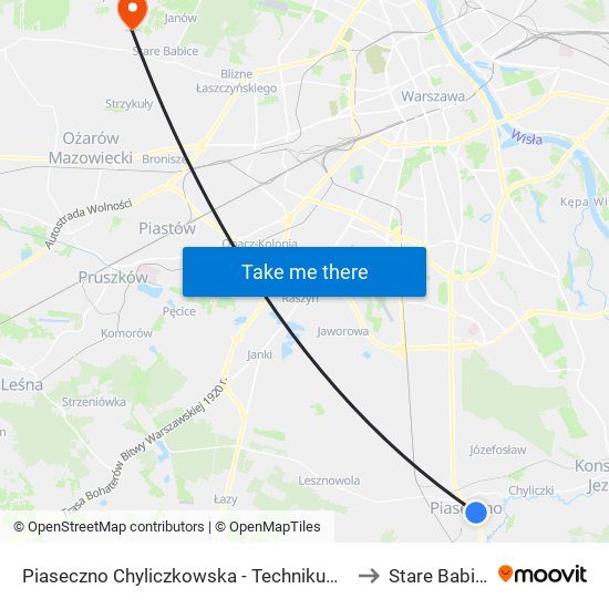 Piaseczno Chyliczkowska-Technikum to Stare Babice map