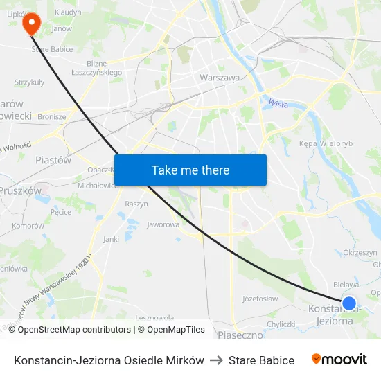Konstancin-Jeziorna Osiedle Mirków to Stare Babice map