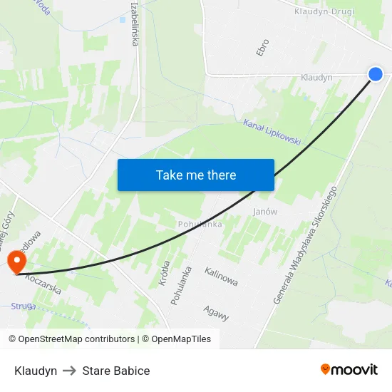 Klaudyn to Stare Babice map