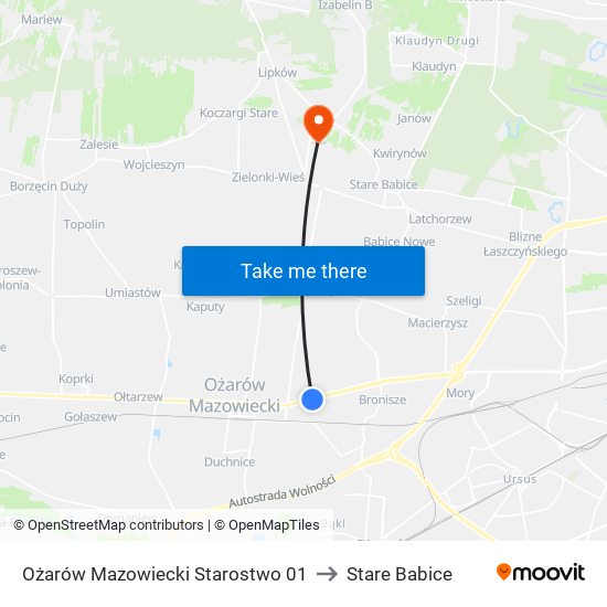 Ożarów Mazowiecki Starostwo to Stare Babice map