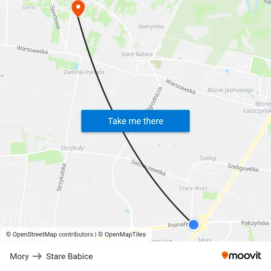 Mory to Stare Babice map