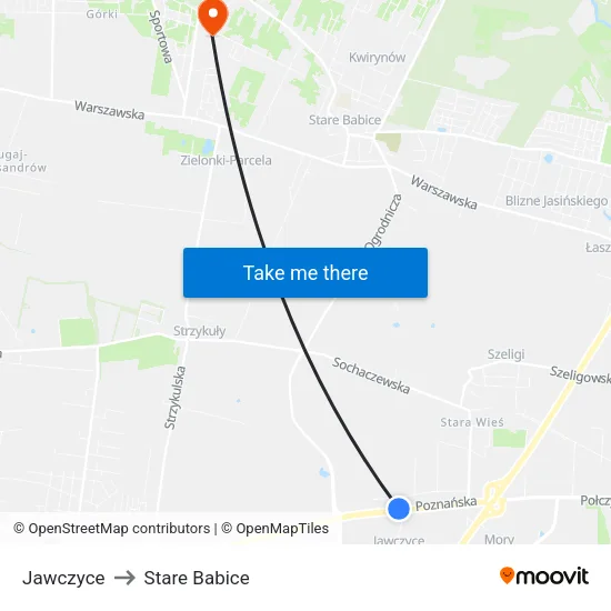Jawczyce to Stare Babice map