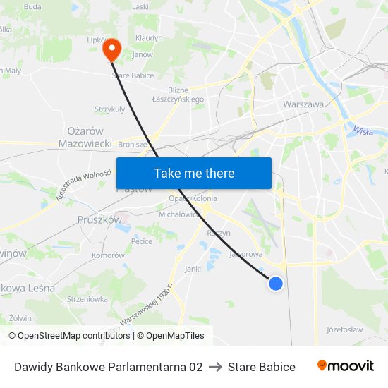 Dawidy Bankowe Parlamentarna to Stare Babice map
