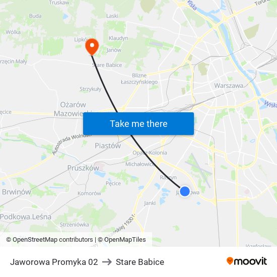 Jaworowa Promyka to Stare Babice map