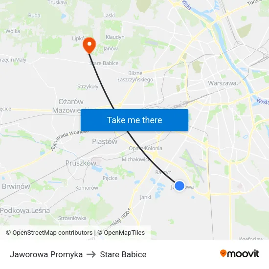 Jaworowa Promyka to Stare Babice map