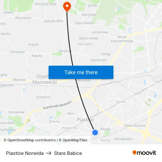 Piastów Norwida to Stare Babice map