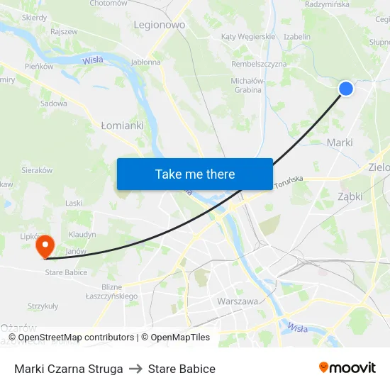 Marki Czarna Struga to Stare Babice map