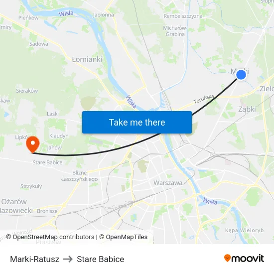 Marki-Ratusz to Stare Babice map