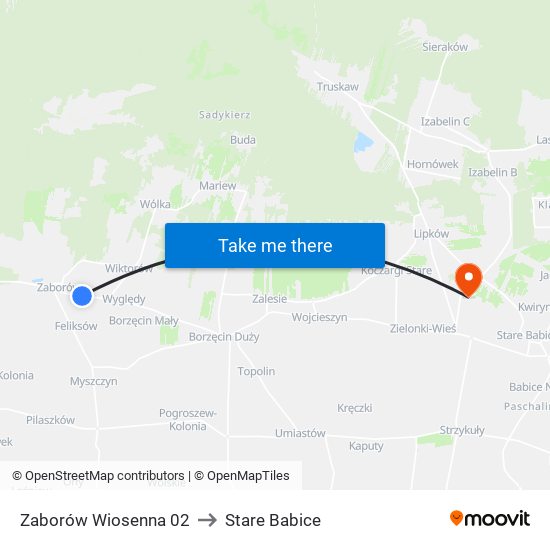 Zaborów Wiosenna 02 to Stare Babice map