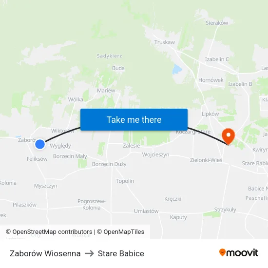 Zaborów Wiosenna to Stare Babice map