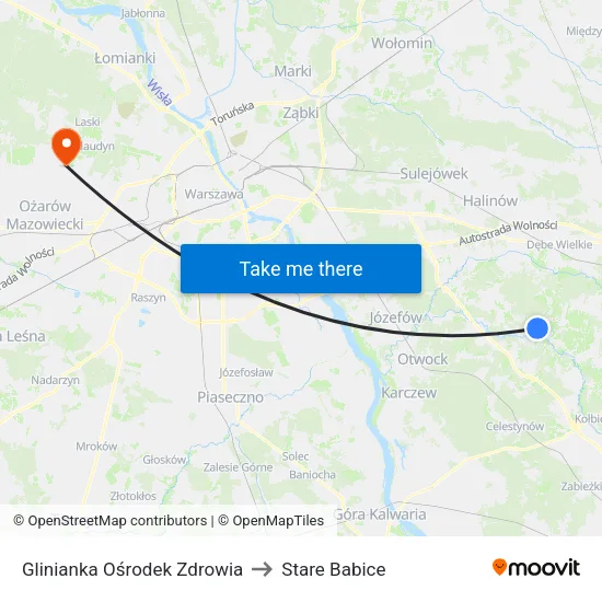 Glinianka Ośrodek Zdrowia to Stare Babice map
