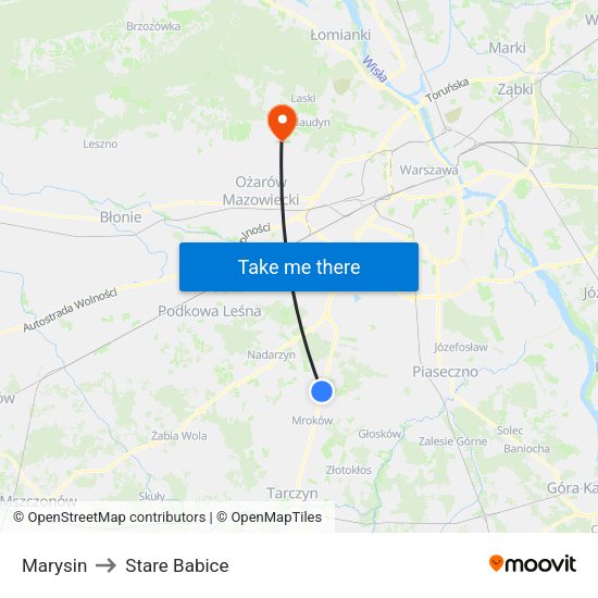 Marysin to Stare Babice map